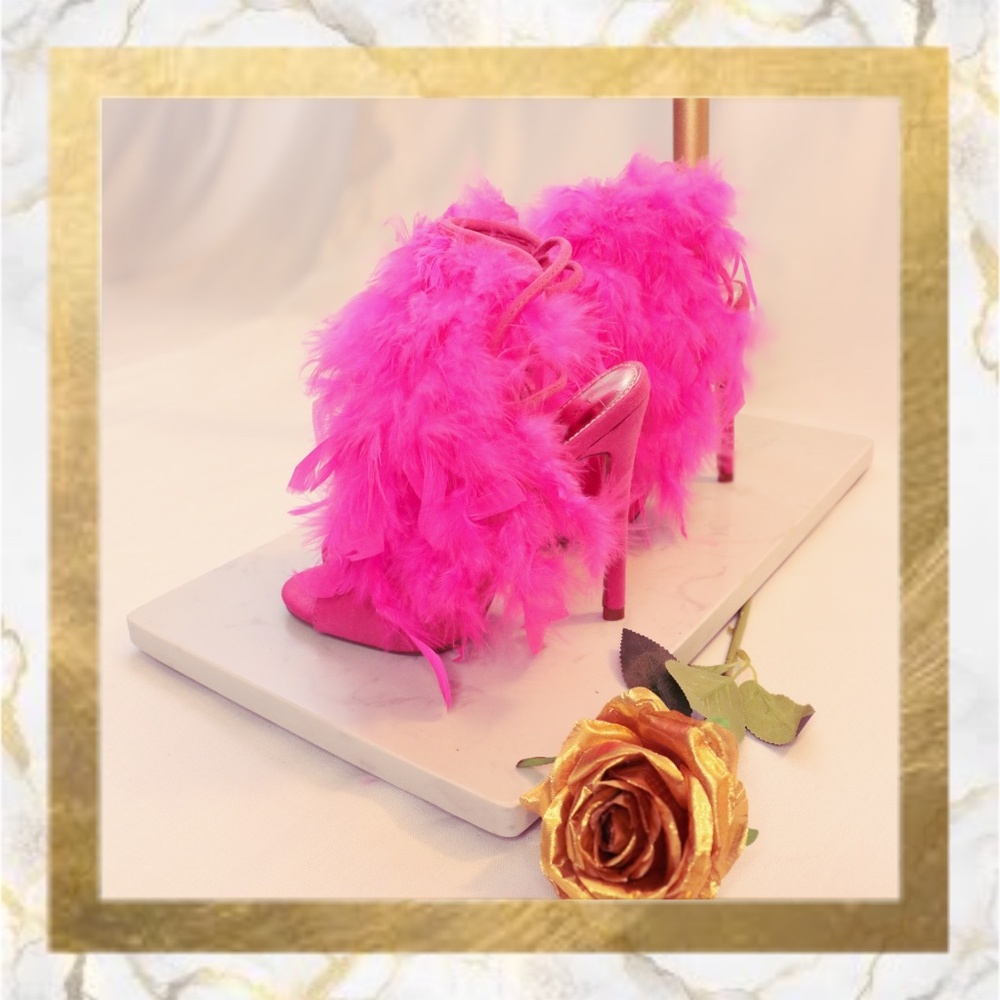 Hot Pink Feathered Sandal Heels